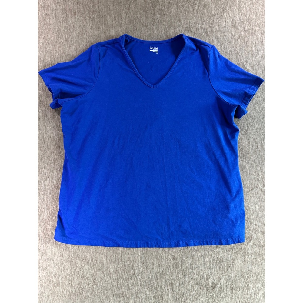 Basic Editions Woman Royal Blue V-Neck Short Sleeve T-Shirt 2X Stretch Cotton